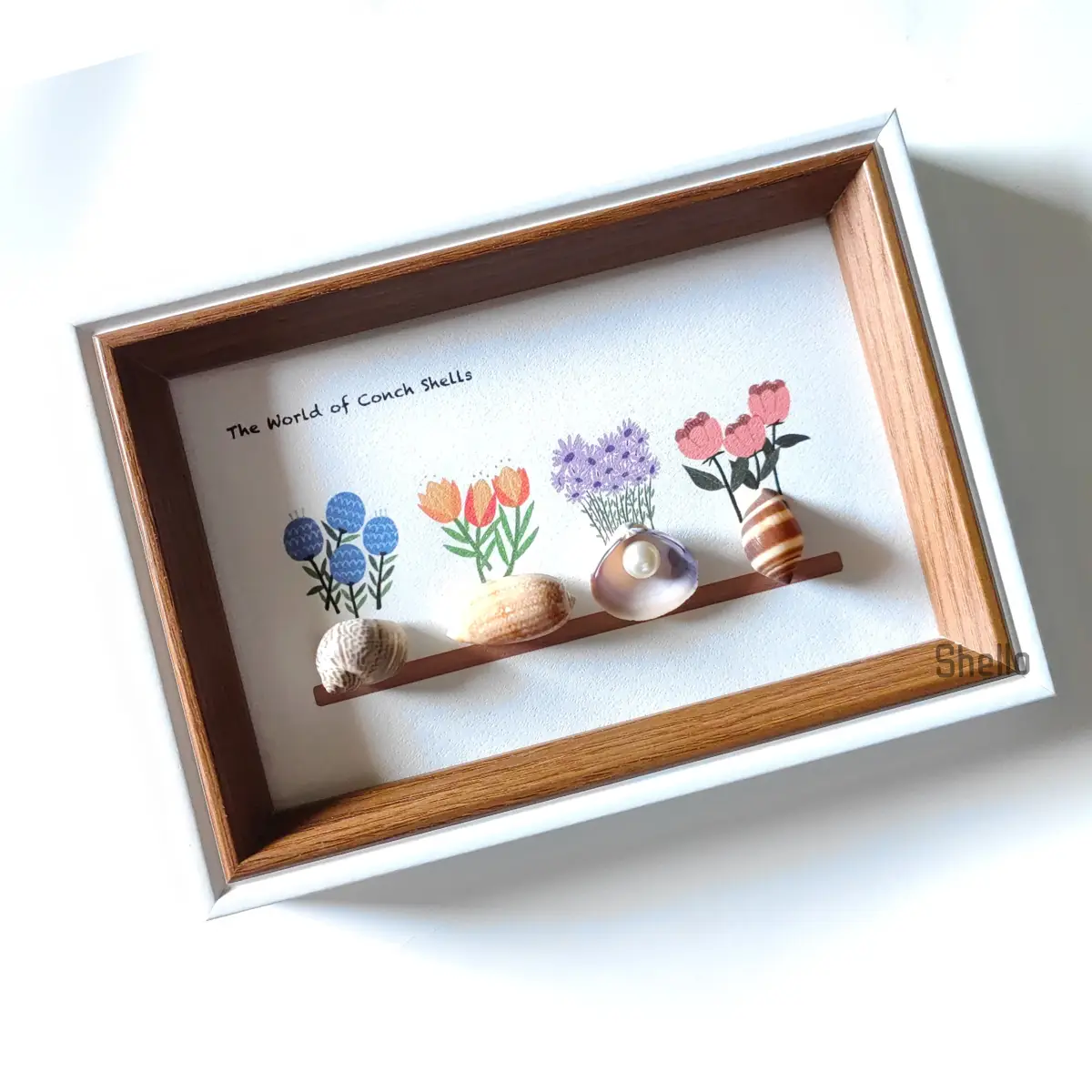 Shello handcrafted shell photo frame No.4 with lighthouse and boat