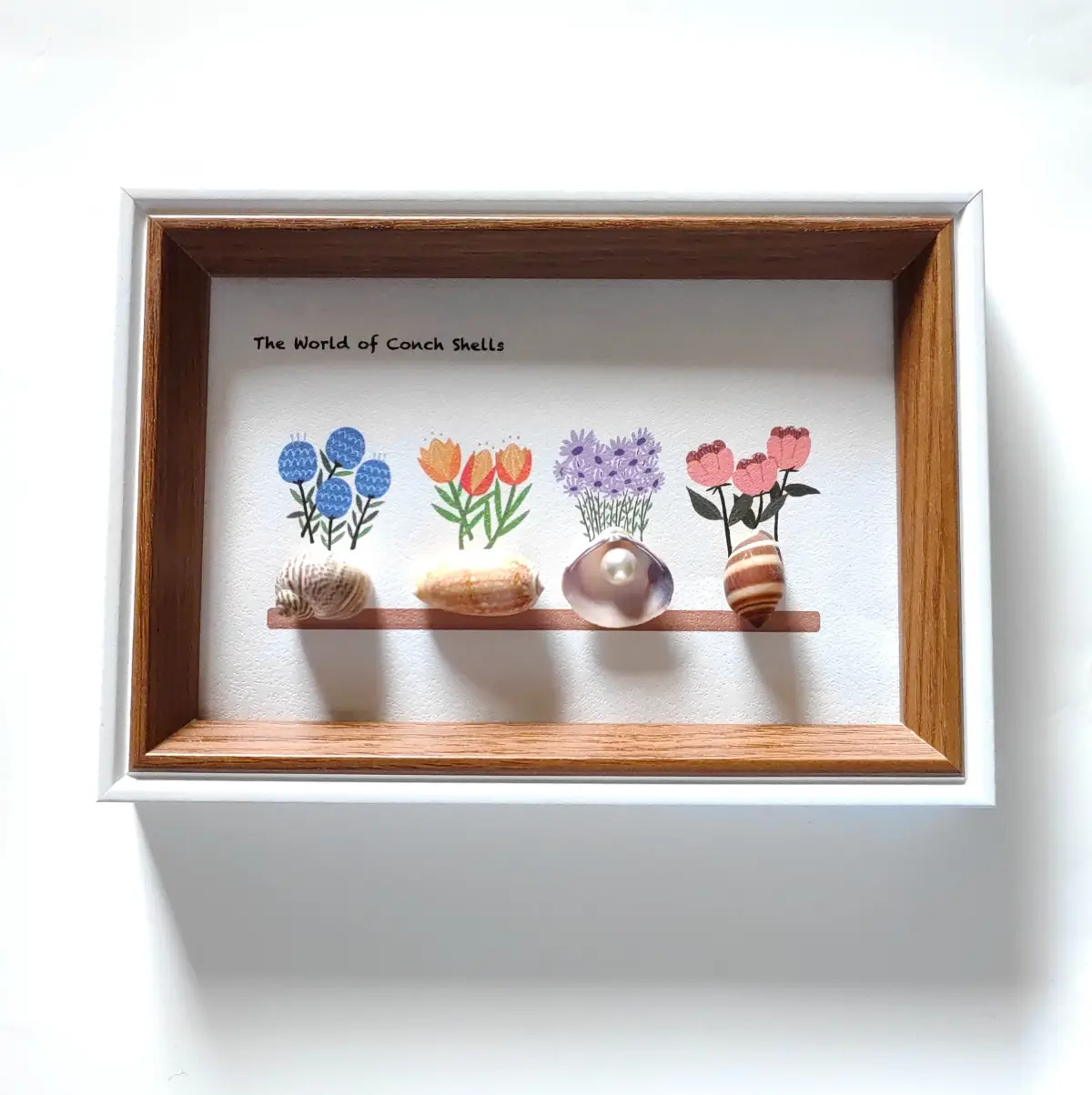 Shello handcrafted shell photo frame No.4 with lighthouse and boat