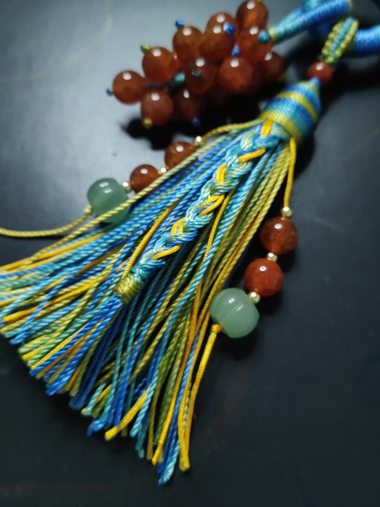 close up of hand knotted tassel made with 1.0mm 18 strand cord