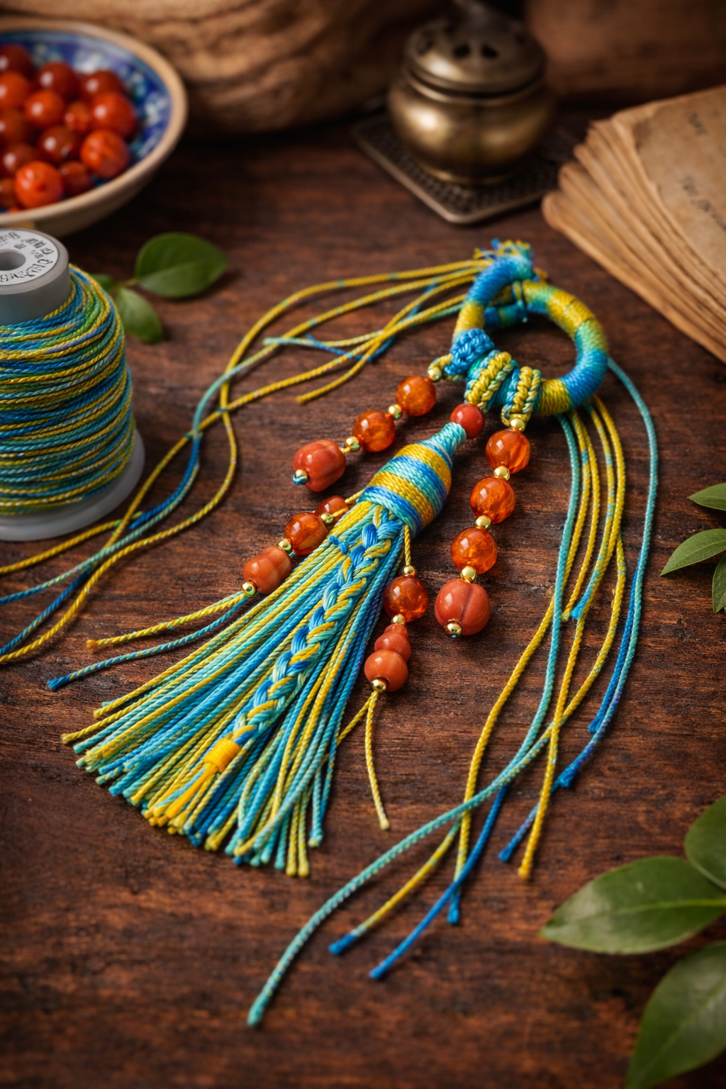 close up of hand knotted tassel using 1.0mm jade cord