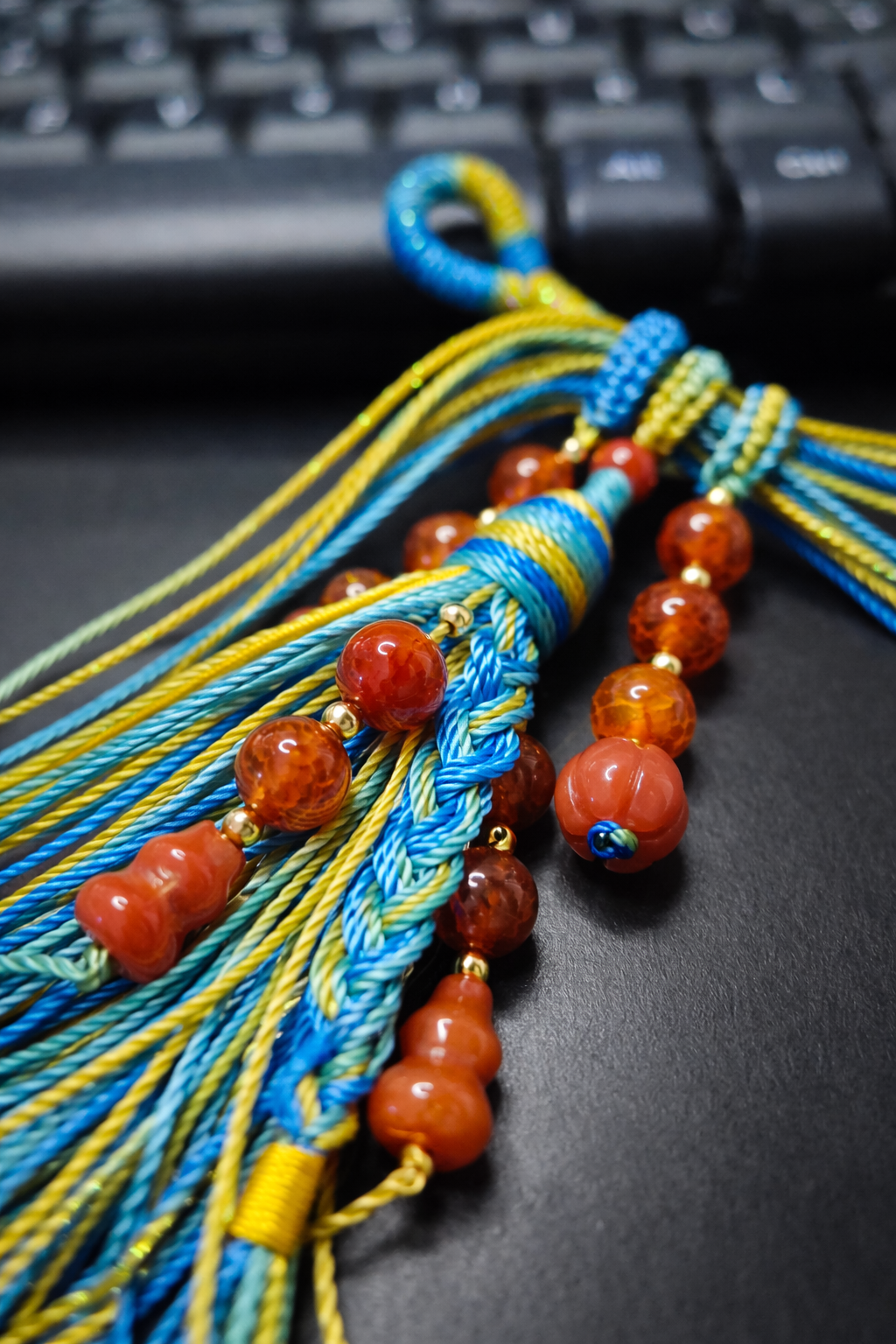handmade tassel pendant detail with 0.8mm colorful natural beads