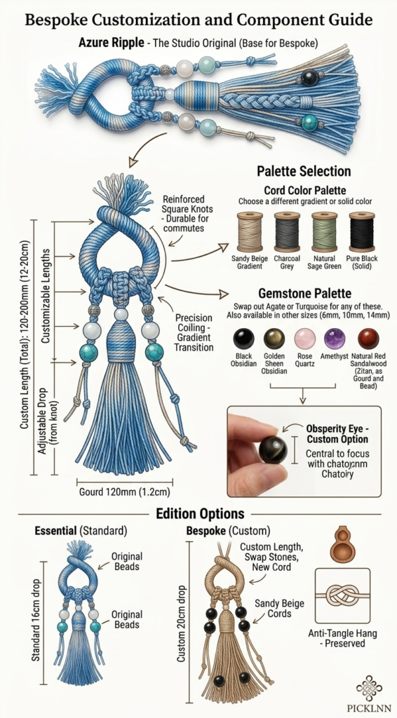 Hand-Knotted Blue Ombre Car Hanging Ornament with Agate Beads