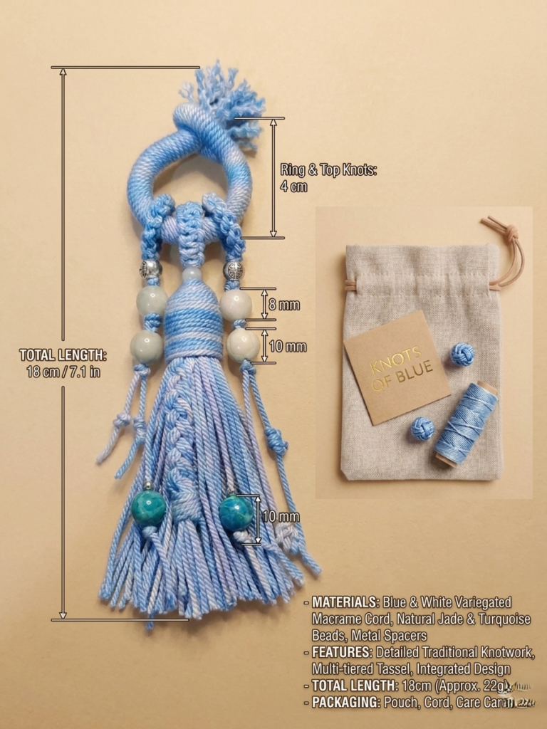 PICKLNN Azure Ripple Hand-Coiled Gradient Tassel Charm