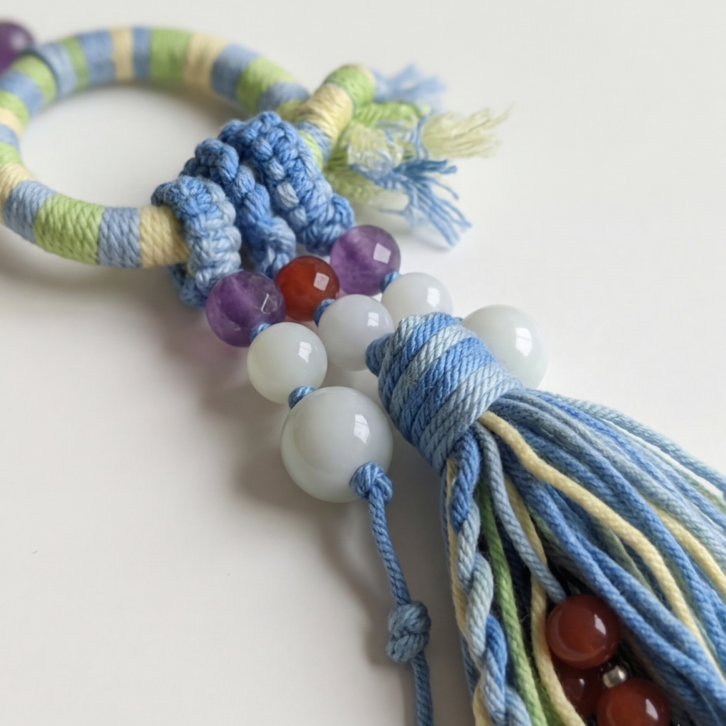 Handmade Woven Car Hanging with Jade Beads and Tassel - unique lucky charm for your car interior