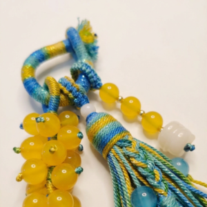 Yellow and Blue Woven Keychain Tassel for Women - colorful accessory for your car keys.