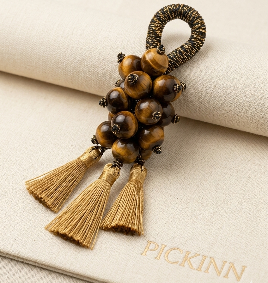 natural wood and tiger eye bead charm