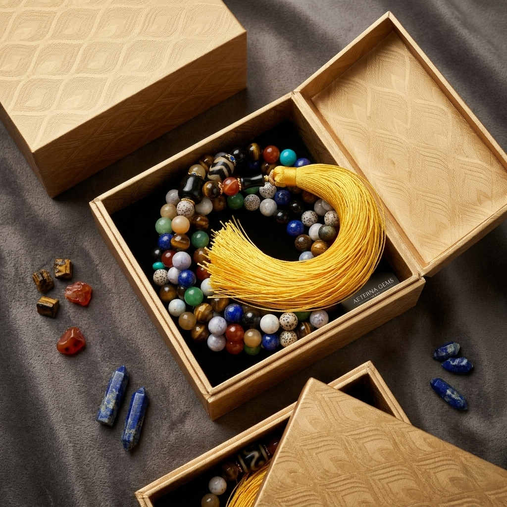 Detailed view of hand-knotted #72 Jade cord and natural mineral textures by PICKLNN.