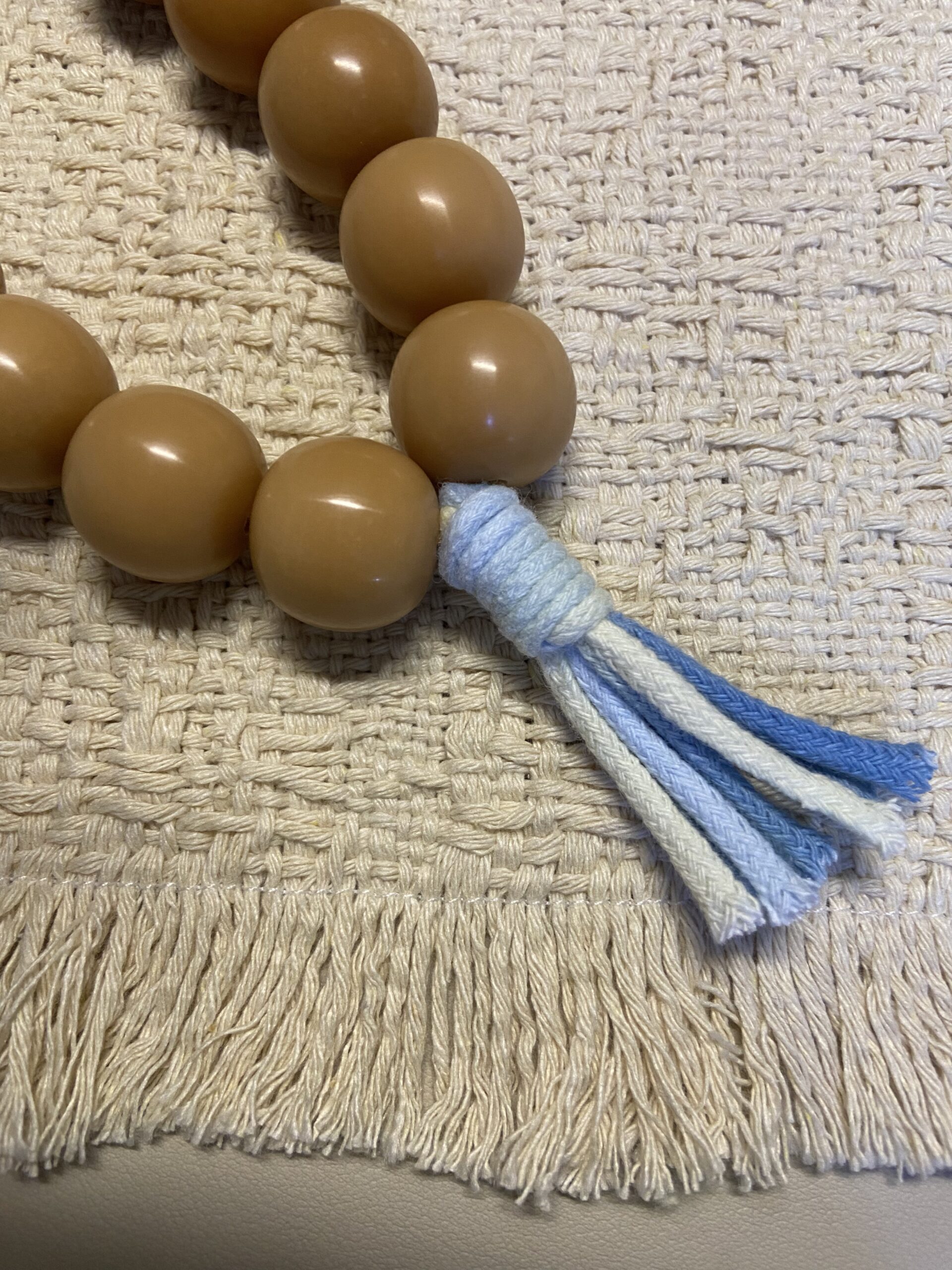 20mm Natural Bodhi Handheld Fidget – Warm Brown Beads with Blue Tassel 3 natural Bodhi bead fidget tassel detail