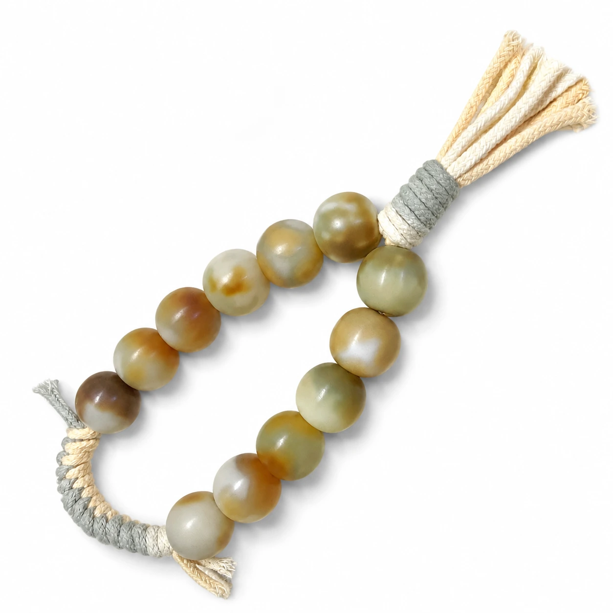 19mm Natural Bodhi Handheld Fidget – Natural Bead Worry Beads 2 natural 19mm Bodhi handheld worry beads with gray cord