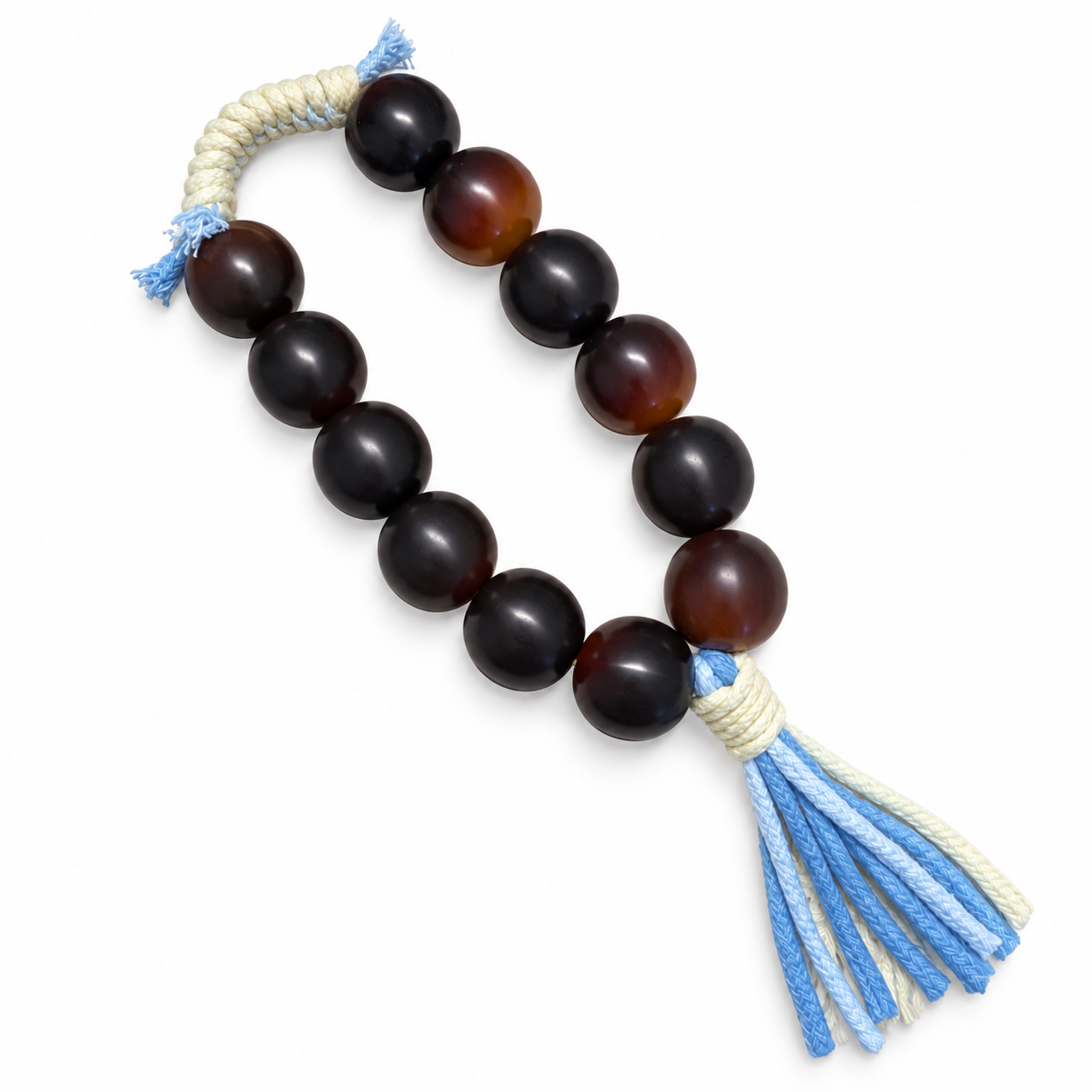 20mm Natural Bodhi Handheld Fidget – Dark Natural Beads with Blue Tassel 1 20mm dark natural Bodhi handheld fidget beads with blue tassel