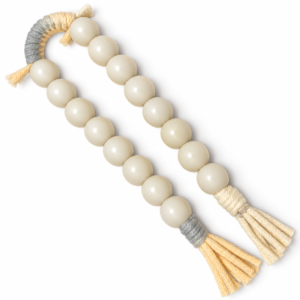16mm natural Bodhi beads with gray and cream tassels