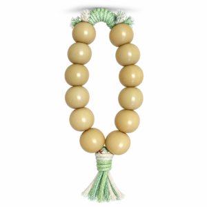 21mm natural Bodhi handheld fidget with green and white tassels